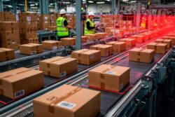 Automatyczna linia sortowania paczek w magazynie Olza Logistic, nowoczesny fulfillment i obsługa przesyłek dla sklepów internetowych.